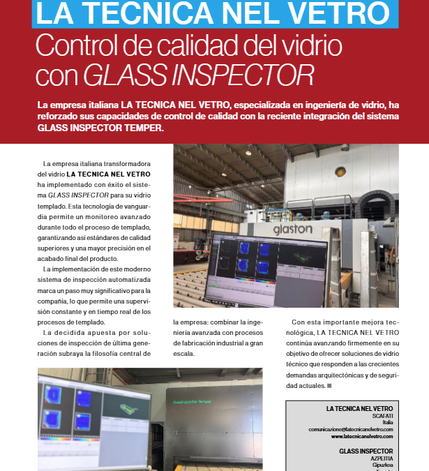 LA TECNICA NEL VETRO Featured in “Revista del Vidrio Plano”